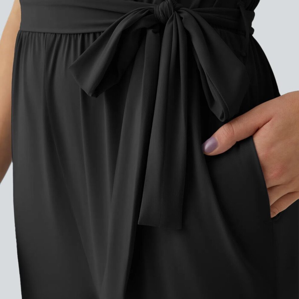 HALARA Sleeveless Tie Back Belted Side Pocket Cut Out Cool Touch Jumpsuit-UPF50+ - Picture 3 of 7